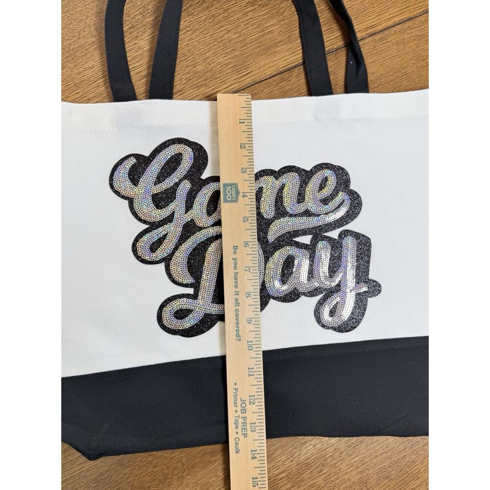 Game Day Tote Bag Sequin Script Canvas Bag Football Baseball Sports Mom Gift - Picture 5 of 6
